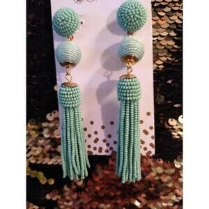 NEW BEAUTIQUE Beaded Green Boho Gypsy Dangle Tassel Long Fashion Earrings Chic